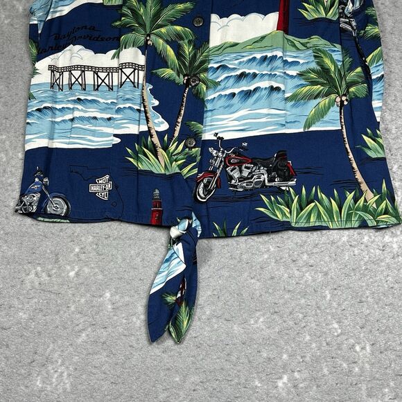 VTG Harley Davidson Hawaiian Shirt SMALL Motorcycles Sleeveless Biker Made USA - Picture 4 of 11